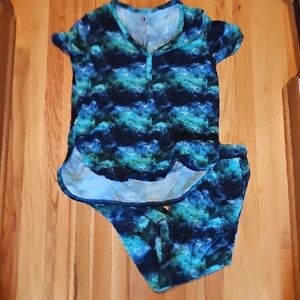 Dreamiere Blue and Green Tie-Dye Pajama Set